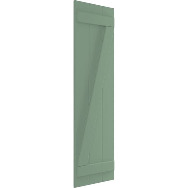 True Fit PVC, Three Board Joined Board-n-Batten Shutters W/Z-Bar, Track Green , 16 1/8W X 64H